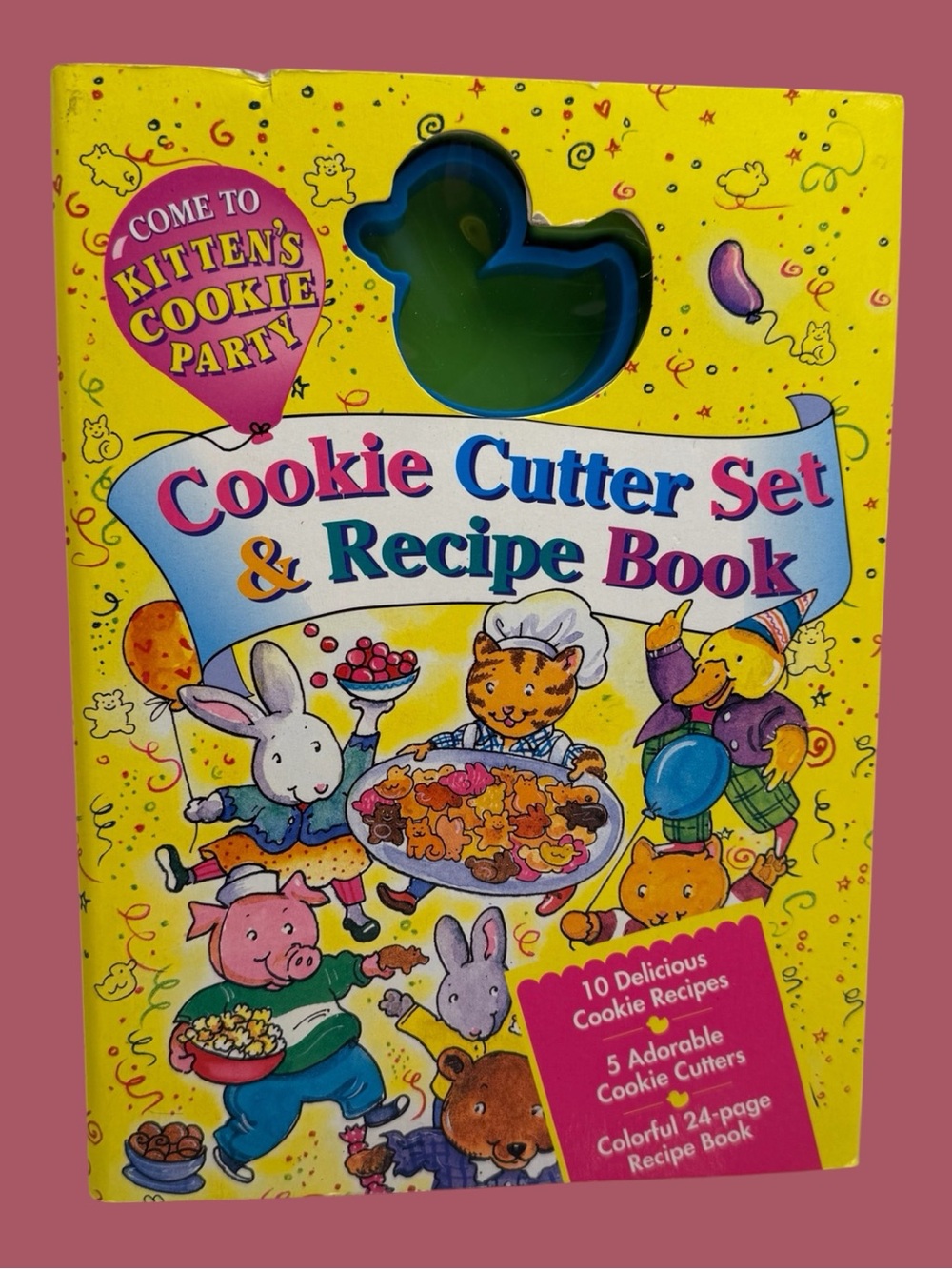 Vintage 90s Children's Cookie Cutter Set & Recipe Book Kitten's Cookie Party